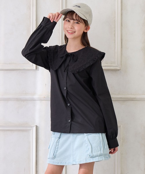 Amourire girl（アムリールガール）の「BIGレース衿ブラウス（シャツ/ブラウス・キッズ・ブラック/オフホワイト・150cm/140cm/160cm/130cm）」の10枚目の写真