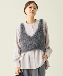 ロングシャギーニットベスト