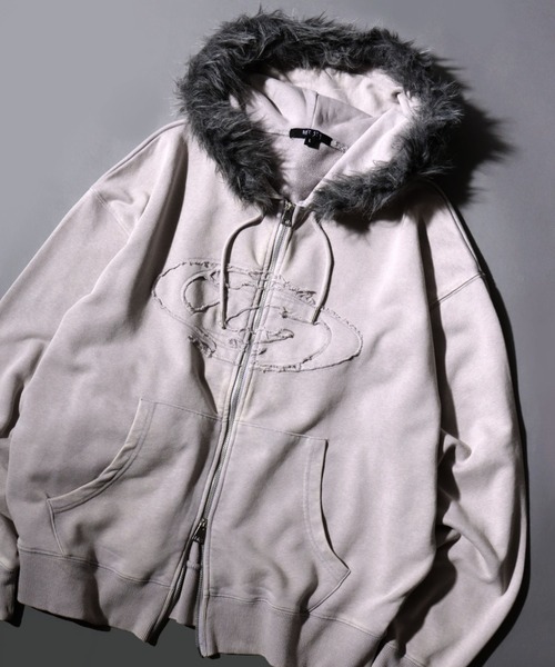セール】Grunge Style Sweat Fake Fur Hoodie/グランジ