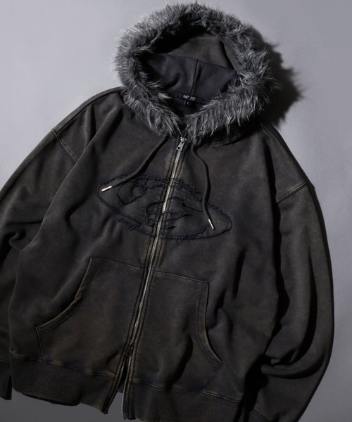 Grunge Style Sweat Fake Fur Hoodie/グランジ ヴィンテージライク