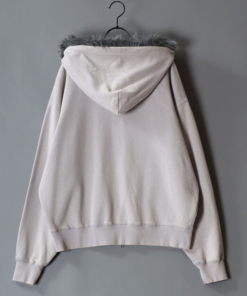 SITRY(シトリー)の「Grunge Style Sweat Fake Fur Hoodie/グランジ ヴィンテージライク オーバーサイズ ファー脱着 ショート丈 ダブルジップ 裏毛 フルジップパーカー フーディー パーカー スウェット レディース メンズ(パーカー・メンズ・ブラック/グレー・M/L)」の16枚目の写真