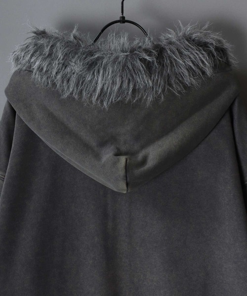 SITRY(シトリー)の「Grunge Style Sweat Fake Fur Hoodie/グランジ ヴィンテージライク オーバーサイズ ファー脱着 ショート丈 ダブルジップ 裏毛 フルジップパーカー フーディー パーカー スウェット レディース メンズ(パーカー・メンズ・ブラック/グレー・M/L)」の18枚目の写真