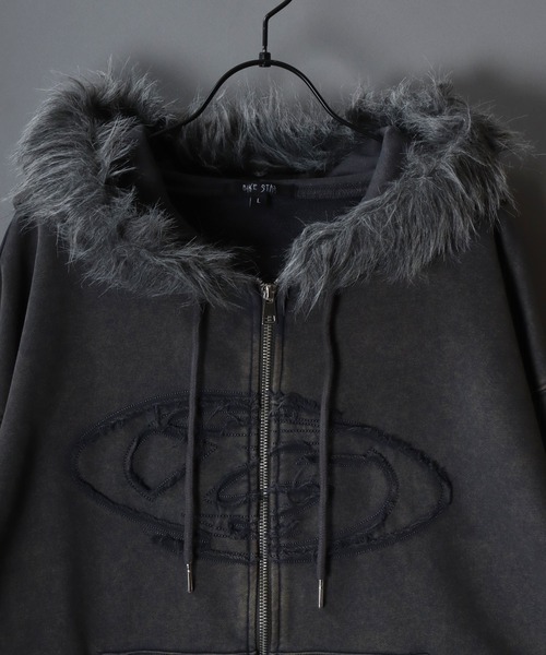 セール】Grunge Style Sweat Fake Fur Hoodie/グランジ ヴィンテージ