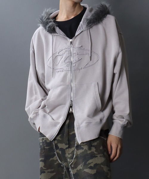 Grunge Style Sweat Fake Fur Hoodie/グランジ ヴィンテージライク