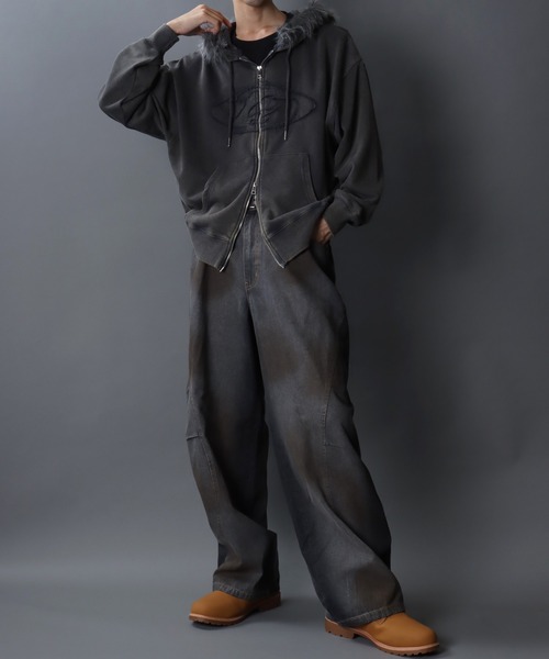 セール】Grunge Style Sweat Fake Fur Hoodie/グランジ ヴィンテージ