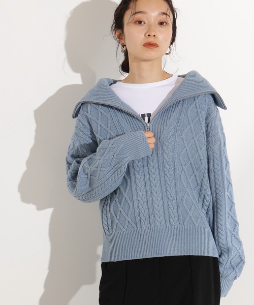 N.（N. Natural Beauty Basic）（エヌエヌナチュラルビューティーベーシック）の「ハーフジップケーブルニット（ニット/セーター・レディース・グレー/ブルー/ワインレッド・MEDIUM）」の14枚目の写真