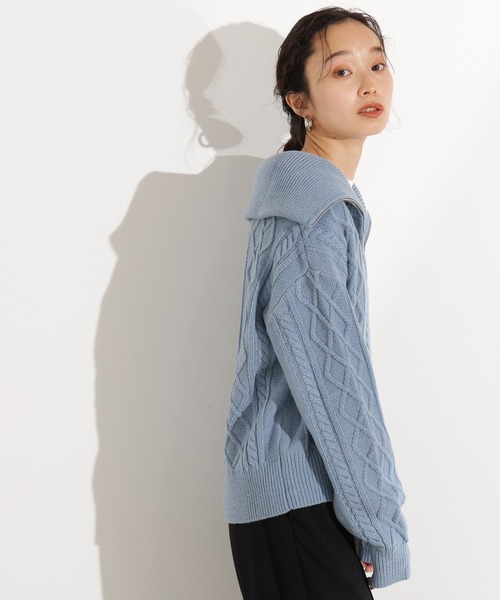 N.（N. Natural Beauty Basic）（エヌエヌナチュラルビューティーベーシック）の「ハーフジップケーブルニット（ニット/セーター・レディース・グレー/ブルー/ワインレッド・MEDIUM）」の15枚目の写真