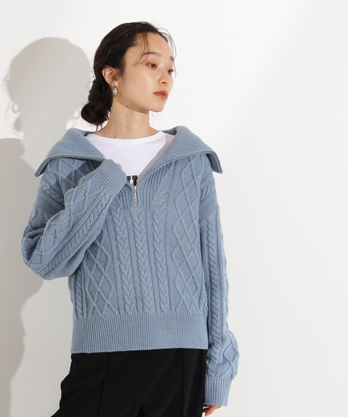 N.（N. Natural Beauty Basic）（エヌエヌナチュラルビューティーベーシック）の「ハーフジップケーブルニット（ニット/セーター・レディース・グレー/ブルー/ワインレッド・MEDIUM）」の22枚目の写真