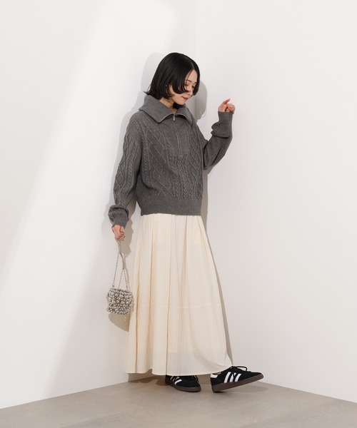 N.（N. Natural Beauty Basic）（エヌエヌナチュラルビューティーベーシック）の「ハーフジップケーブルニット（ニット/セーター・レディース・グレー/ブルー/ワインレッド・MEDIUM）」の12枚目の写真