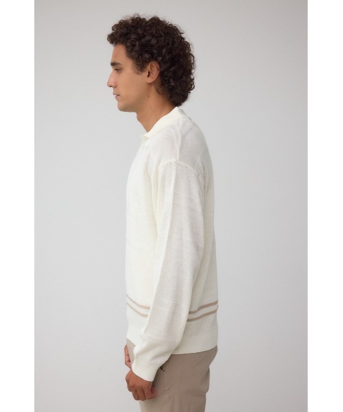 AZUL by moussy(アズールバイマウジー)の「編地変化長袖ニットポロ(ポロシャツ・メンズ・アイボリー/ブラック・MEDIUM/LARGE)」の7枚目の写真