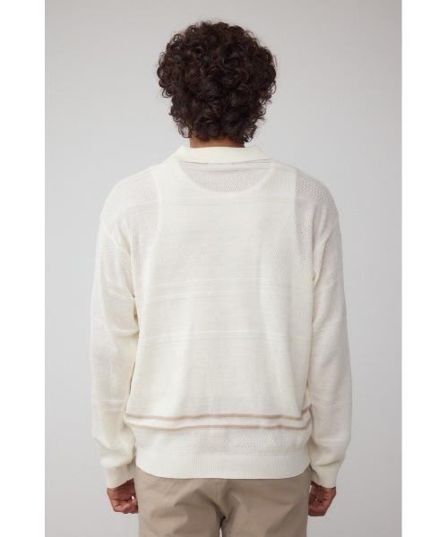 AZUL by moussy(アズールバイマウジー)の「編地変化長袖ニットポロ(ポロシャツ・メンズ・アイボリー/ブラック・MEDIUM/LARGE)」の8枚目の写真