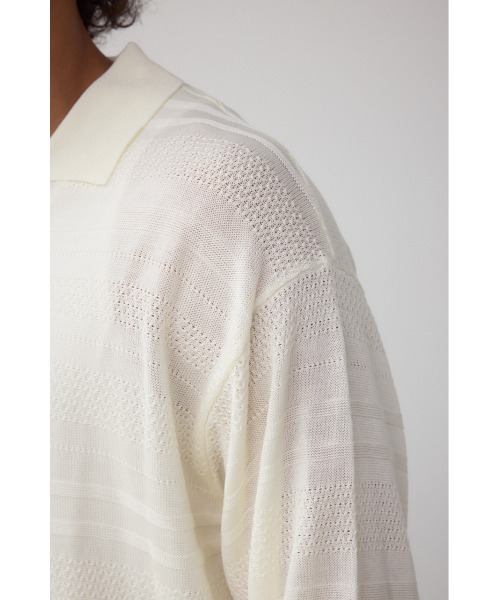 AZUL by moussy(アズールバイマウジー)の「編地変化長袖ニットポロ(ポロシャツ・メンズ・アイボリー/ブラック・MEDIUM/LARGE)」の10枚目の写真