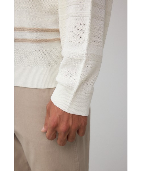 AZUL by moussy(アズールバイマウジー)の「編地変化長袖ニットポロ(ポロシャツ・メンズ・アイボリー/ブラック・MEDIUM/LARGE)」の11枚目の写真