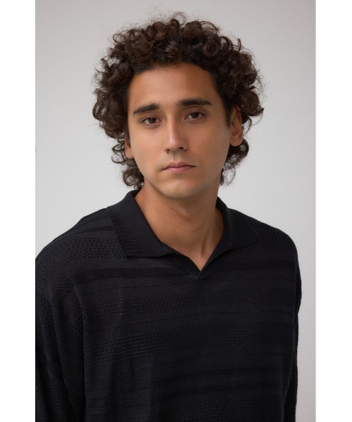 AZUL by moussy(アズールバイマウジー)の「編地変化長袖ニットポロ(ポロシャツ・メンズ・アイボリー/ブラック・MEDIUM/LARGE)」の14枚目の写真