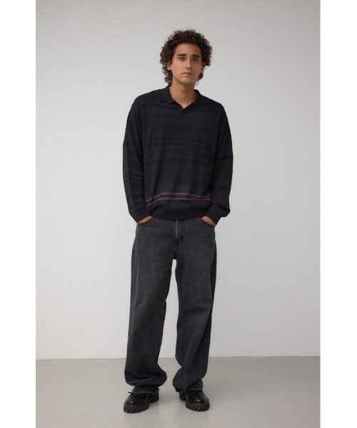 AZUL by moussy(アズールバイマウジー)の「編地変化長袖ニットポロ(ポロシャツ・メンズ・アイボリー/ブラック・MEDIUM/LARGE)」の16枚目の写真