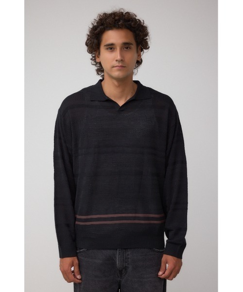 AZUL by moussy(アズールバイマウジー)の「編地変化長袖ニットポロ(ポロシャツ・メンズ・アイボリー/ブラック・MEDIUM/LARGE)」の17枚目の写真