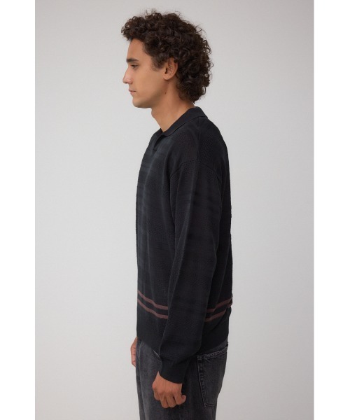 AZUL by moussy(アズールバイマウジー)の「編地変化長袖ニットポロ(ポロシャツ・メンズ・アイボリー/ブラック・MEDIUM/LARGE)」の18枚目の写真