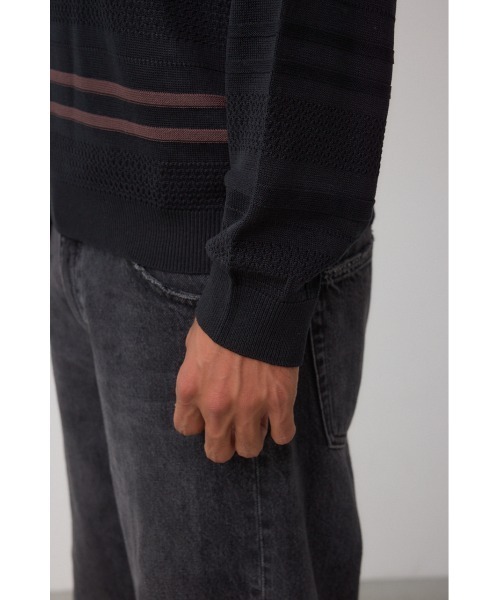 AZUL by moussy(アズールバイマウジー)の「編地変化長袖ニットポロ(ポロシャツ・メンズ・アイボリー/ブラック・MEDIUM/LARGE)」の22枚目の写真