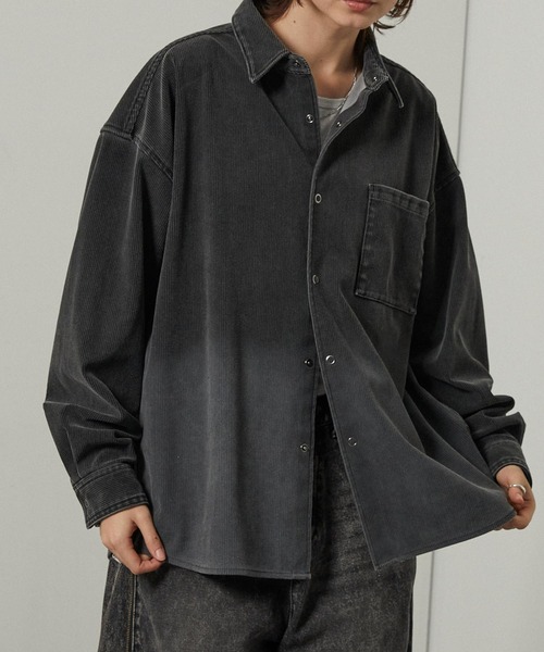 Alfred Alex(アルフレッドアレックス)の「【Alfred Alex】ヴィンテージ加工ピグメント グラデーションコーデュロイオーバーサイズシャツ【セットアップ対応】(シャツ/ブラウス・メンズ・ブラック/ブラウン系/グレー・M/L)」の8枚目の写真