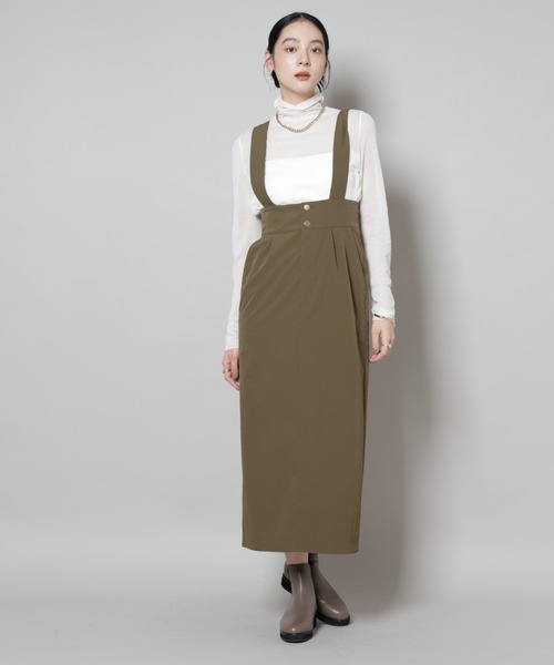 NANO universe（ナノユニバース）の「サスペンダー付きIラインジャンパースカート（ジャンパースカート・レディース・ブラック/カーキ・S/M）」の2枚目の写真