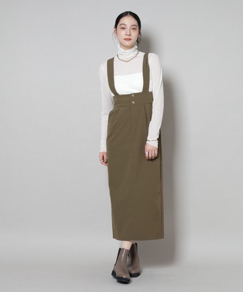 NANO universe（ナノユニバース）の「サスペンダー付きIラインジャンパースカート（ジャンパースカート・レディース・ブラック/カーキ・S/M）」の11枚目の写真