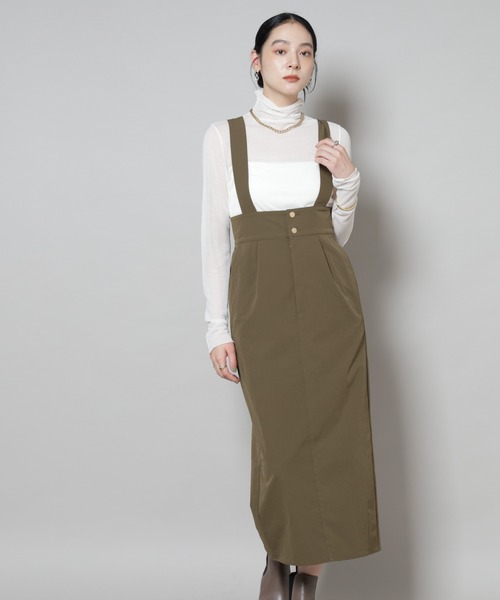 NANO universe（ナノユニバース）の「サスペンダー付きIラインジャンパースカート（ジャンパースカート・レディース・ブラック/カーキ・S/M）」の10枚目の写真
