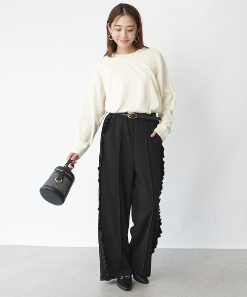 un dix cors(アンディコール)の「《コーデのアクセントに◎》カットジョーゼットサイドフリルパンツ(スウェットパンツ・レディース・ブラック/グレー・FREE)」の8枚目の写真