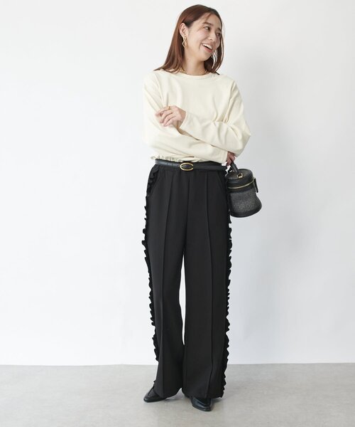 un dix cors(アンディコール)の「《コーデのアクセントに◎》カットジョーゼットサイドフリルパンツ(スウェットパンツ・レディース・ブラック/グレー・FREE)」の11枚目の写真