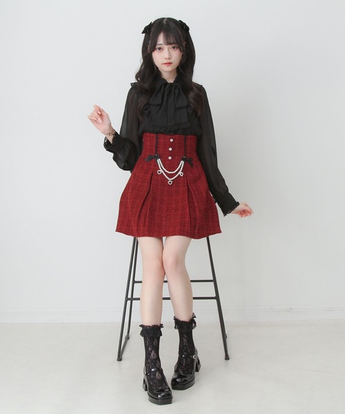 DearMyLove(ディアマイラブ)の「ハイウエストツイードパールビジュースカート(スカート・レディース・ホワイト/ボルドー/ブラック・MEDIUM/LARGE/LL/3L)」の10枚目の写真