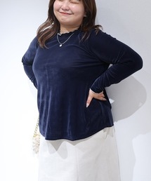 leswel | 【yuki×leswel】【L～3L 大きいサイズ】ライトベロアハイネックメロートップス(Tシャツ/カットソー)