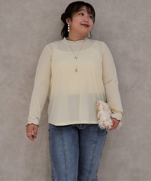 leswel（レスウェル）の「【yuki×leswel】【L～3L 大きいサイズ】ライトベロアハイネックメロートップス（Tシャツ/カットソー・レディース・エンジ/クリーム/ネイビー・L/3L/LL）」の10枚目の写真