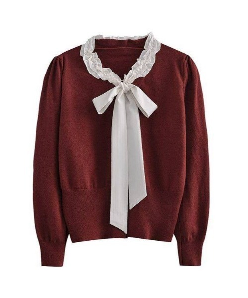 Mejoul(メジュール)の「フリルネックリボンニットトップス(ニット/セーター・レディース・アイボリー/ブラック/ワイン・F)」の14枚目の写真