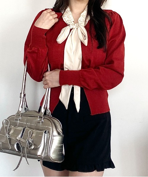 Mejoul(メジュール)の「フリルネックリボンニットトップス(ニット/セーター・レディース・アイボリー/ブラック/ワイン・F)」の20枚目の写真