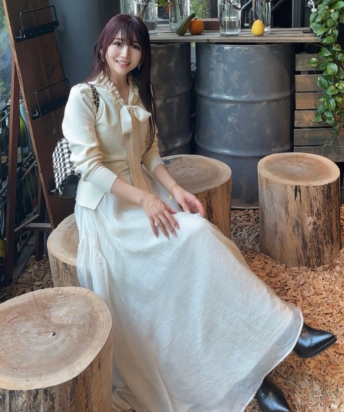 セール】【2025秋冬新作】フリルネックリボンカーディガン