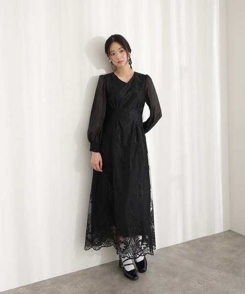 セール】袖あり&ミモレ丈同窓会成人式クラシカルシアーエンブロイ