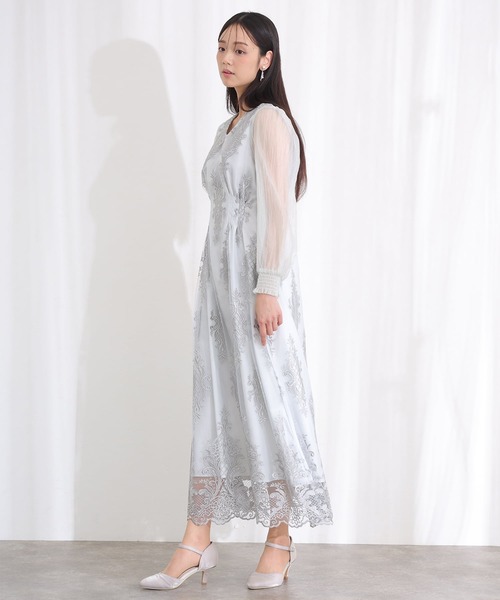 セール】袖あり&ミモレ丈同窓会成人式クラシカルシアーエンブロイ