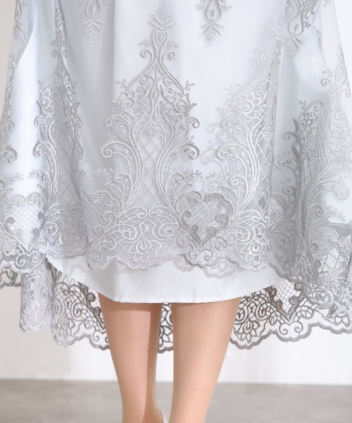 袖あり&ミモレ丈同窓会成人式クラシカルシアーエンブロイダリーVネック