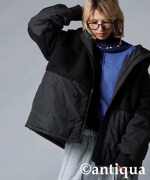セール】異素材切替中綿ショートコート（その他アウター）｜antiqua