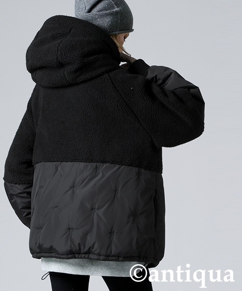 アンティカ 異素材切替 中綿ショートコート ブラック ユニセックス セール】異素材切替中綿ショートコート（その他アウター）｜antiqua