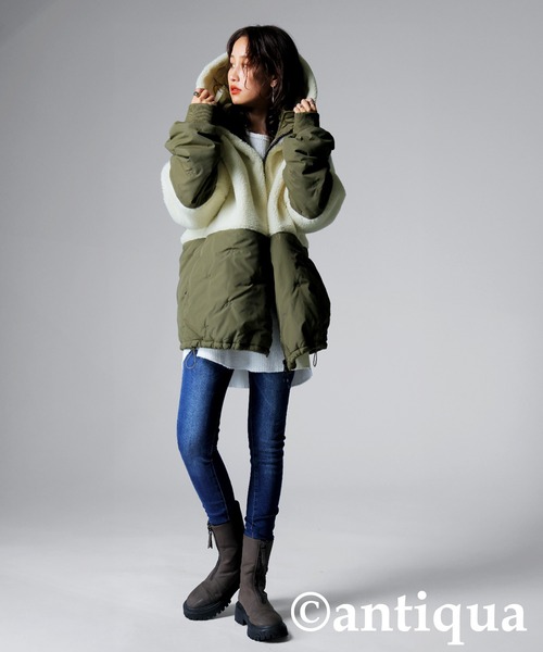 異素材切替中綿ショートコート（その他アウター）｜antiqua