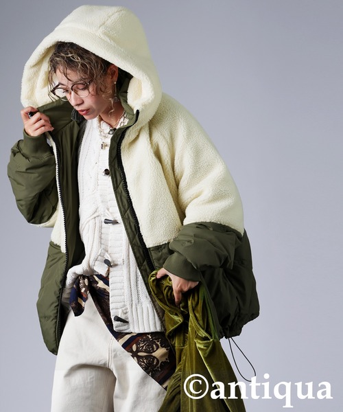 異素材切替中綿ショートコート（その他アウター）｜antiqua