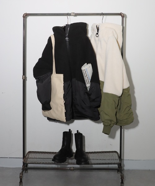 antiqua(アンティカ)の「異素材切替 中綿 ショートコート(その他アウター・レディース・カーキ/ブラック・ONESIZE)」の12枚目の写真