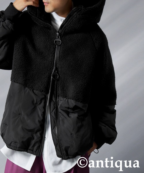 アンティカ 異素材切替 中綿ショートコート ブラック ユニセックス 異素材切替中綿ショートコート（その他アウター）｜antiqua