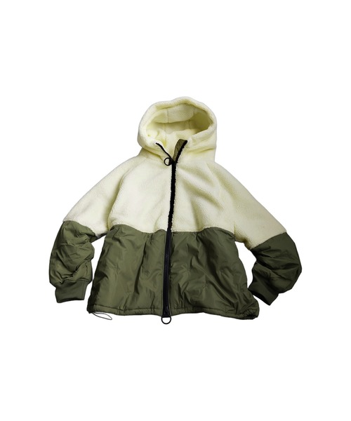 antiqua(アンティカ)の「異素材切替 中綿 ショートコート(その他アウター・レディース・カーキ/ブラック・ONESIZE)」の8枚目の写真