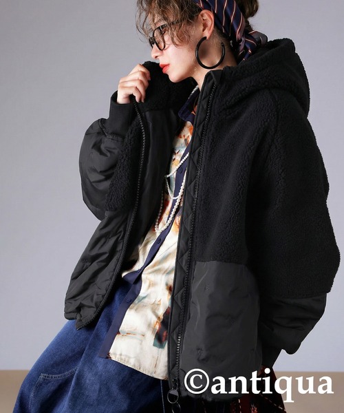 アンティカ 異素材切り替え　ショートコート 異素材切替中綿ショートコート（その他アウター）｜antiqua
