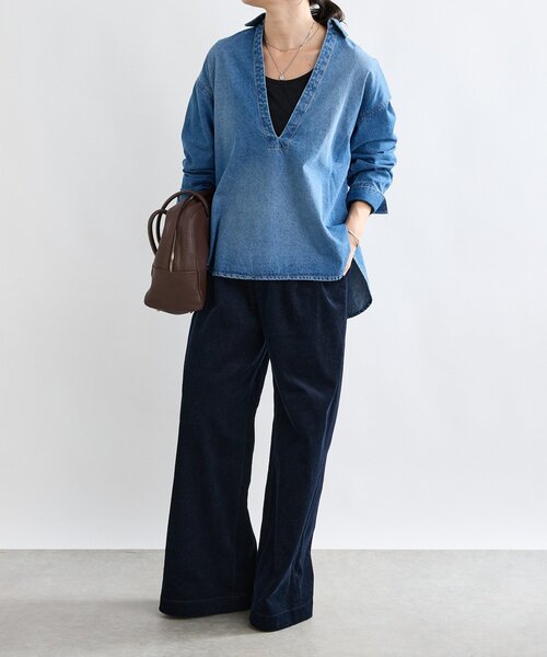 RIVE DROITE(リヴドロワ)の「【MONN.:.(モン)】スキッパーデニムシャツ(シャツ/ブラウス・レディース・ブルー/ベージュ・FREE)」の3枚目の写真