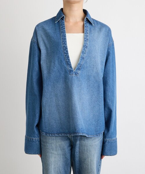 RIVE DROITE(リヴドロワ)の「【MONN.:.(モン)】スキッパーデニムシャツ(シャツ/ブラウス・レディース・ブルー/ベージュ・FREE)」の11枚目の写真