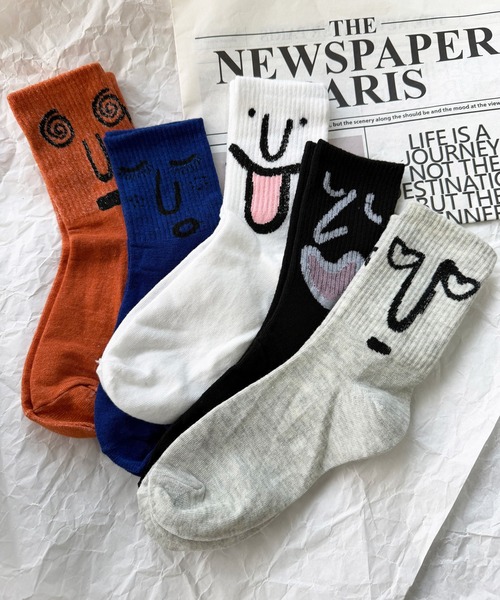 NOLITA LABORATORY（ノリータラボラトリー）の「【 NOLITA / ノリータ 】5足セット ソックス レディース メンズ ユニセックス おもしろ 顔イラスト 靴下 22-25cm（ソックス/靴下・レディース・イエロー系その他/レッド系その他/ブラウン系その他/ブルー系その他/グレー系その他・FREE）」の2枚目の写真