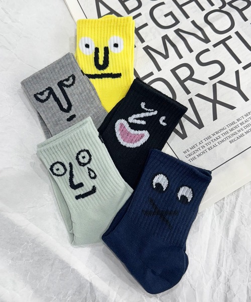 NOLITA LABORATORY（ノリータラボラトリー）の「【 NOLITA / ノリータ 】5足セット ソックス レディース メンズ ユニセックス おもしろ 顔イラスト 靴下 22-25cm（ソックス/靴下・レディース・イエロー系その他/レッド系その他/ブラウン系その他/ブルー系その他/グレー系その他・FREE）」の4枚目の写真