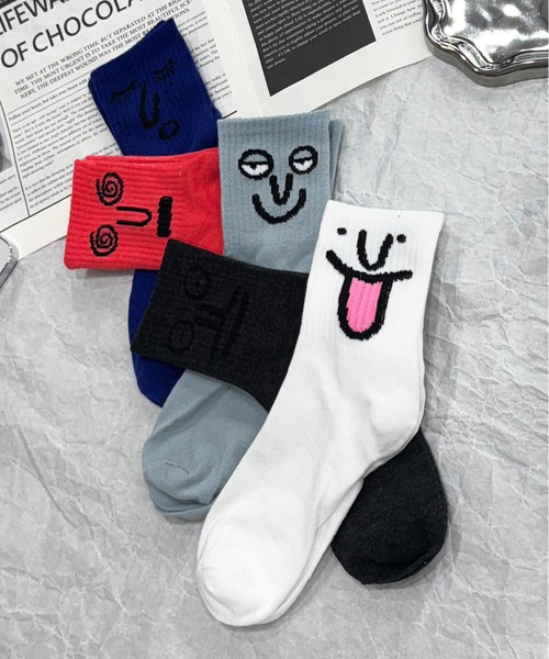 NOLITA LABORATORY（ノリータラボラトリー）の「【 NOLITA / ノリータ 】5足セット ソックス レディース メンズ ユニセックス おもしろ 顔イラスト 靴下 22-25cm（ソックス/靴下・レディース・イエロー系その他/レッド系その他/ブラウン系その他/ブルー系その他/グレー系その他・FREE）」の7枚目の写真